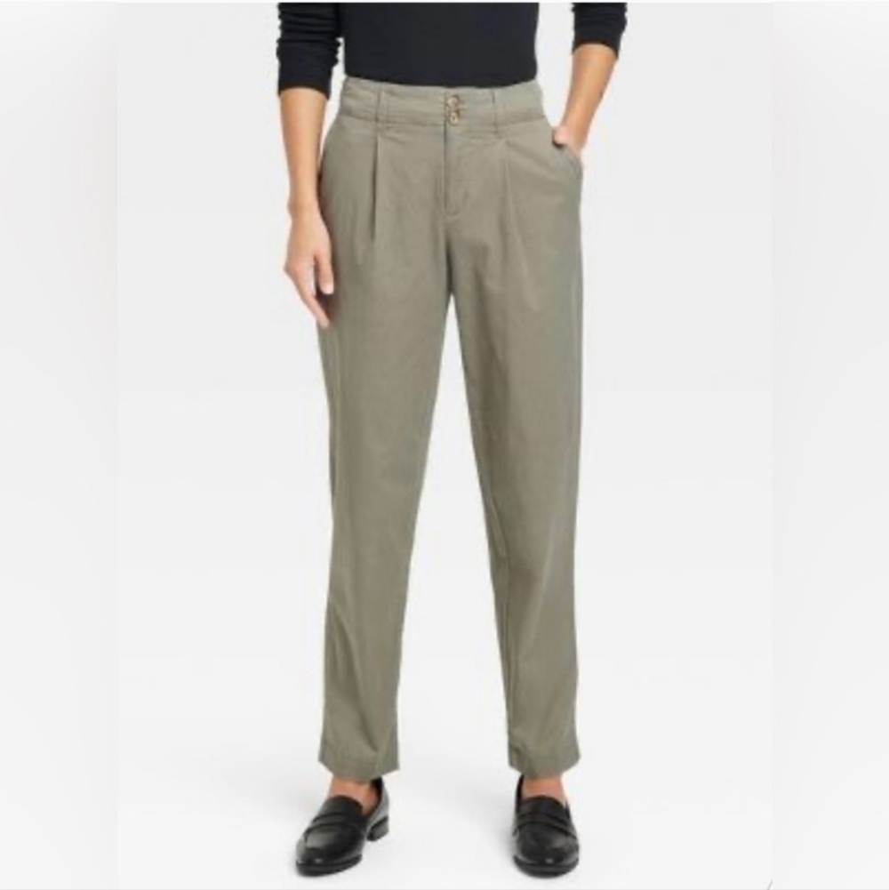 Women's High-Rise Pleat Front Ankle Chino Pants - A New Day Olive 14